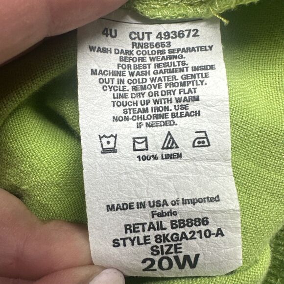 100% Linen Wide Leg Pants Elastic Waist Pull On Size 20W Green Lagenlook Coastal - Picture 7 of 7